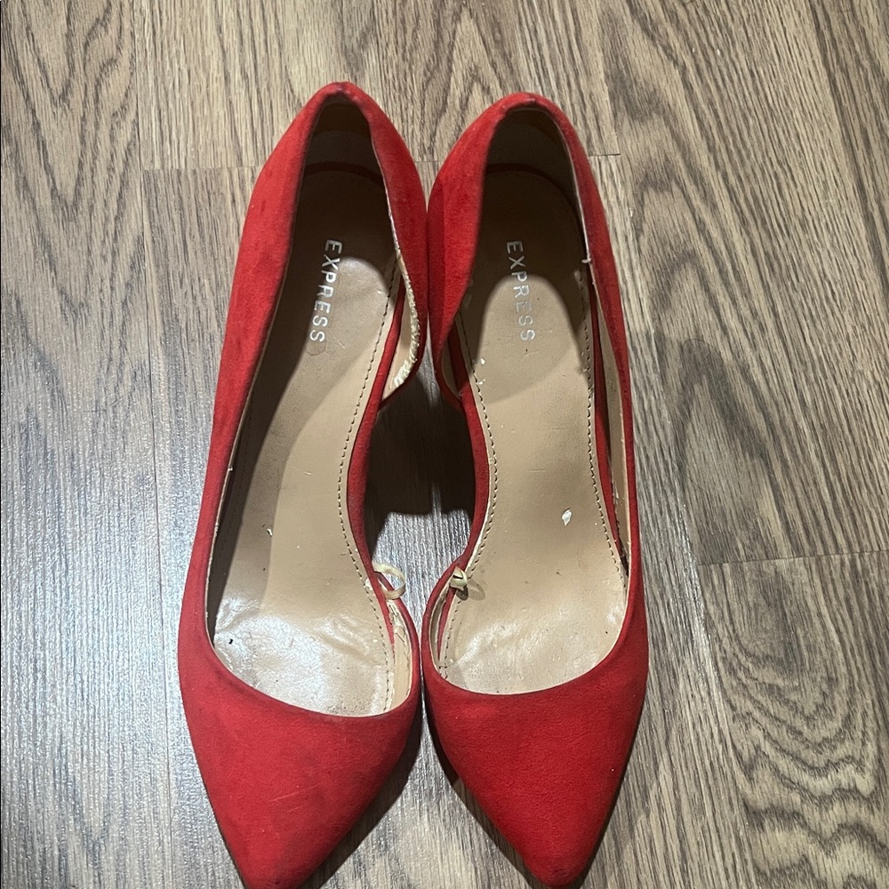 Express Red Suede Pointed-Toe Pumps